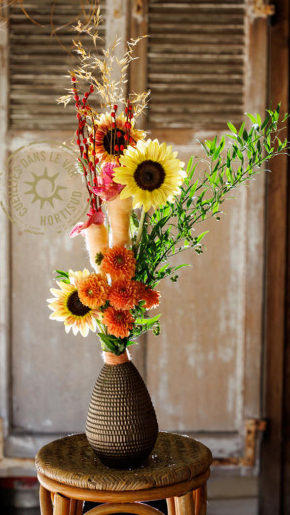Kado bouquet ete tournesol dahlia